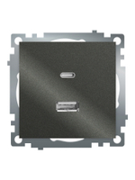 Розетка 2-местная USB + type C (механизм), 250В, 3А, max 20W, серия Катрин, графит, GLS10-7116-06 50052
