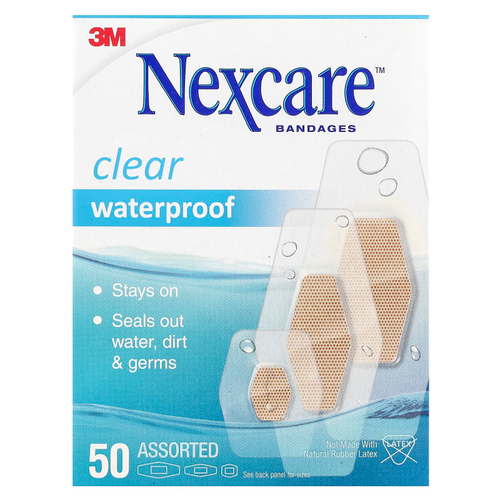 Nexcare, Прозрачные водонепроницаемые бинты, 50 разных размеров