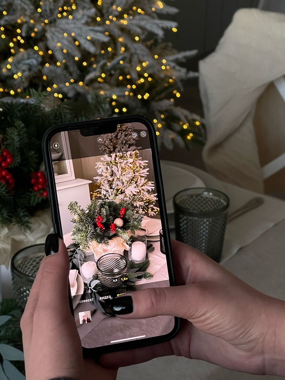 Новогодняя композиция с илексом в коробочке