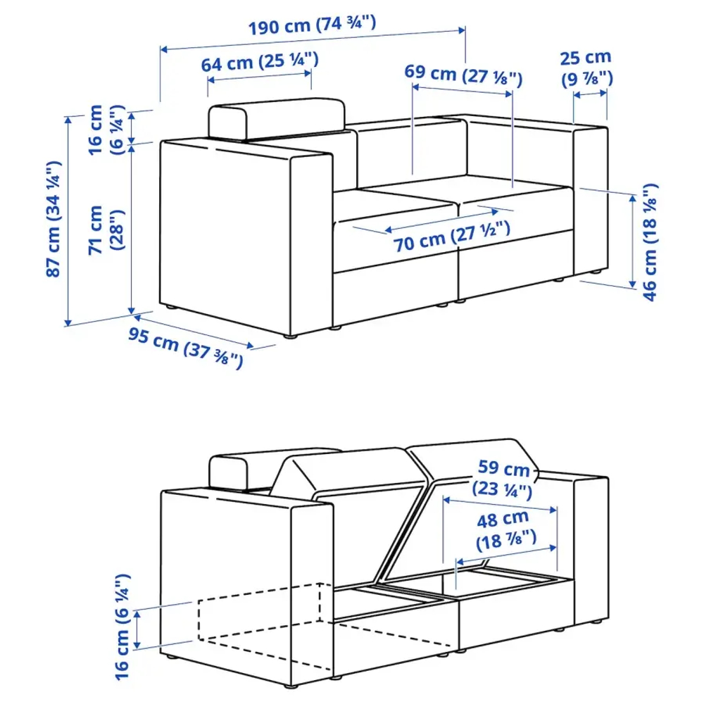 2-местный диван - IKEA JÄTTEBO/JATTEBO, 87x95x190см, серый/светло-серый, ЙЕТТЕБО ИКЕА