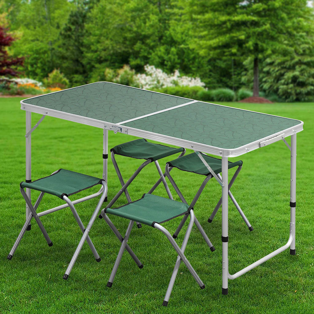 Стол складной металл, прямоугольный, 120х60х68.5 см, столешница МДФ, зел, 4 стула