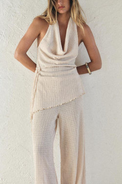 ZARA АСИММЕТРИЧНЫЙ ТОП ИЗ РЕЛЬЕФНОЙ ТКАНИ, КРЕМОВЫЙ