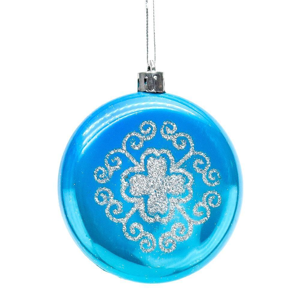 Набор из 3 пл. шаров с ручной росписью, 8см, голубой/коробка