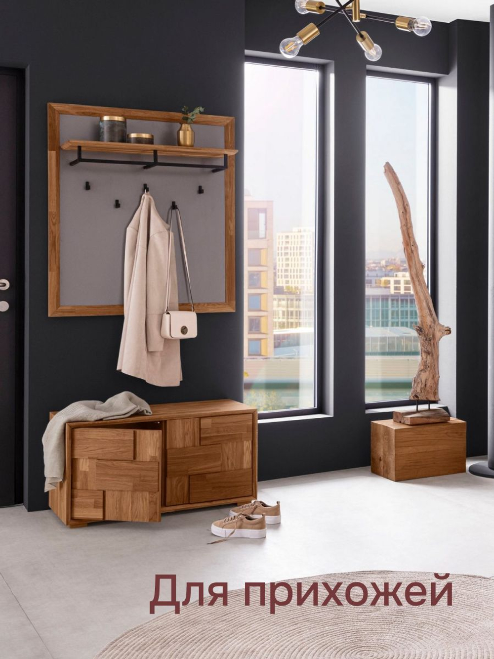 Зеркало настенное 88х100, Тронд, прямоугольное, в раме из дуба, коричневый, Makosa