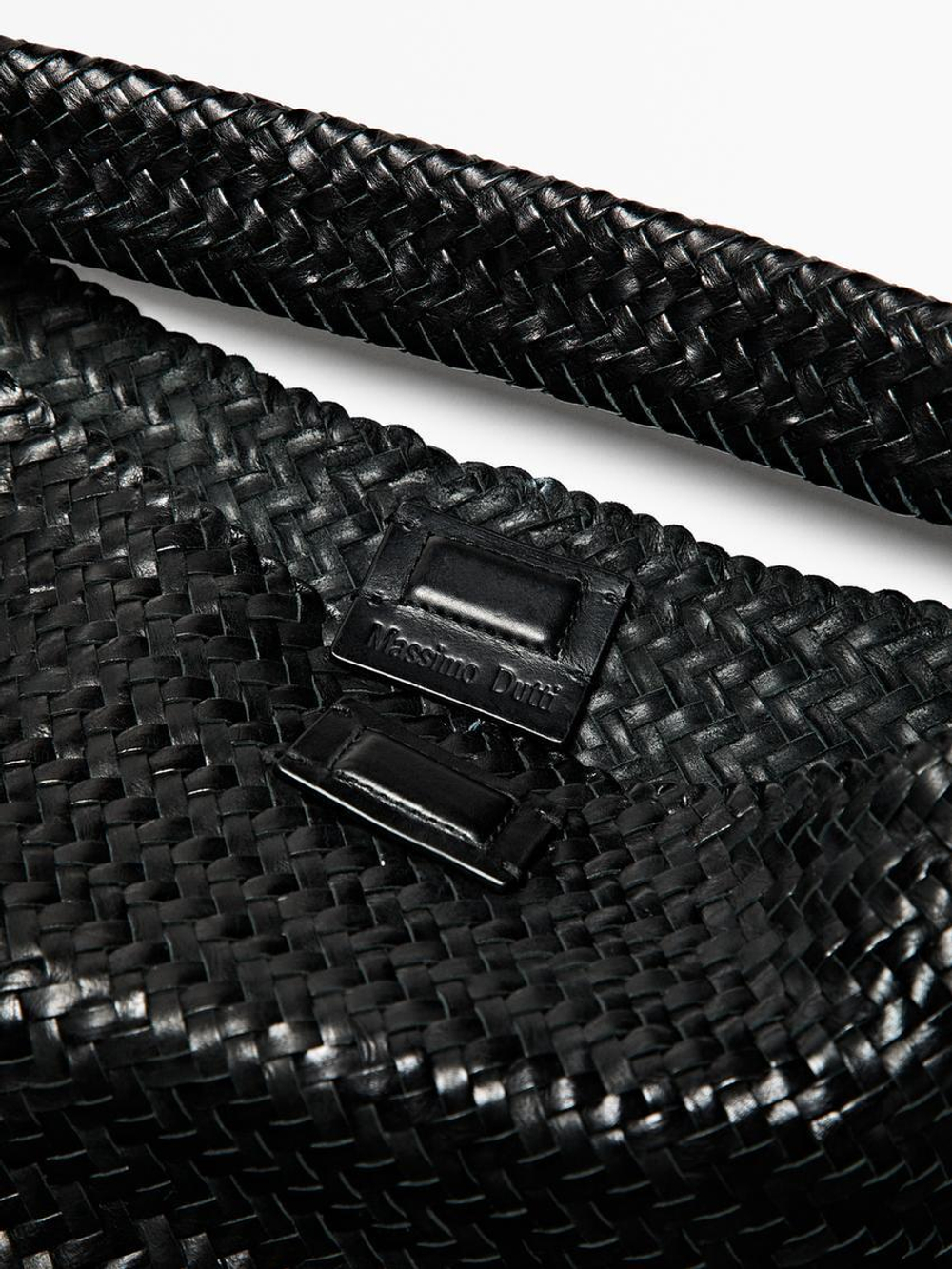 Massimo Dutti Большая плетеная сумка-шопер из кожи наппа, черный