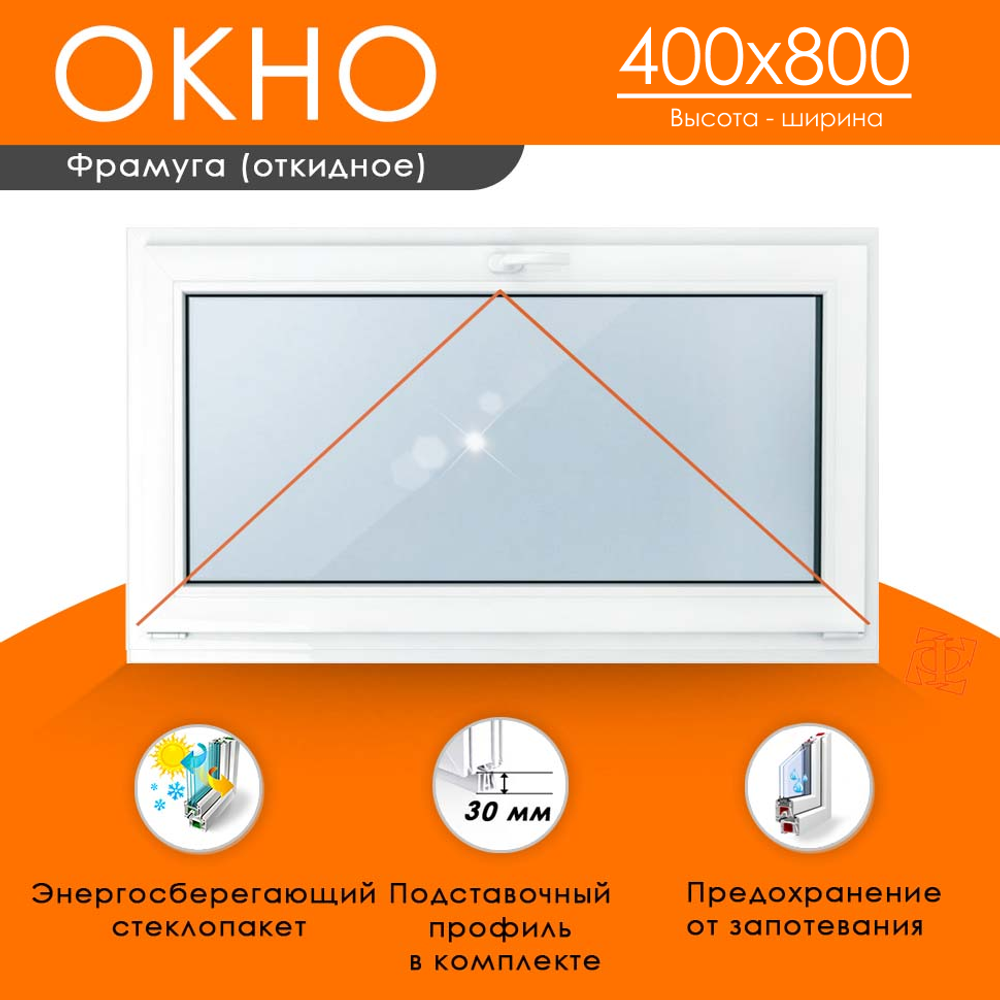 Пластиковое окно 400 х 800 фрамуга (форточка) ТермА Эко