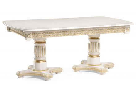 Стол деревянный Woodville Морнит 180(240)х100 слоновая кость, золото, ножки белые