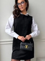 Черное женское платье-сарафан из экозамши офисное без рукавов