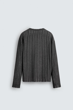 ZARA АЖУРНАЯ ТРИКОТАЖНАЯ ФУТБОЛКА, СЕРЫЙ