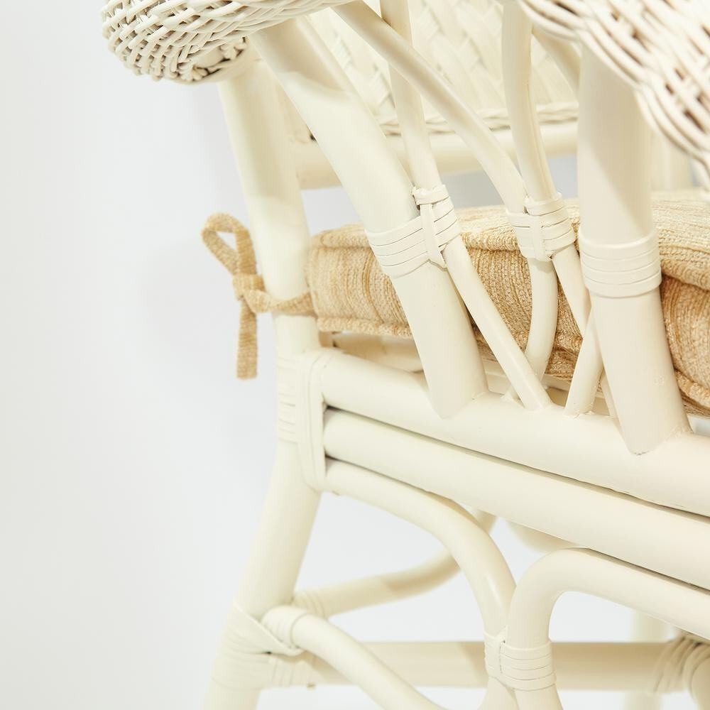 Комплект обеденный "ANDREA GRAND" (стол со стеклом+6 кресел+ подушки) TCH White (белый), Ткань рубчик, цвет кремовый