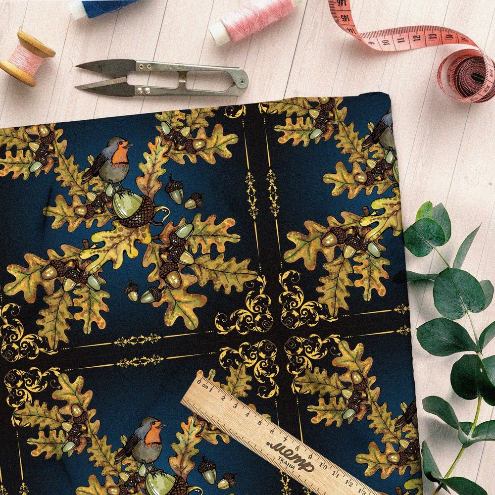 Ткань барби желуди с листьями