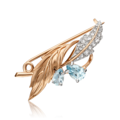 Брошь «Листья» из красного золота c топазами и натуральными топазами white Артикул: 04-0238-00-201-1110-46