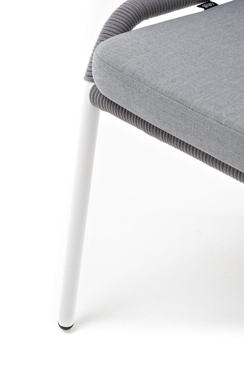 "Милан" стул плетеный из роупа, каркас алюминий белый муар, роуп светло-серый круглый, ткань светло-серая
