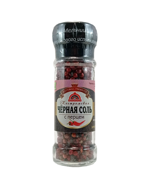 Соль чёрная с розовым перцем в мельнице, 110 г