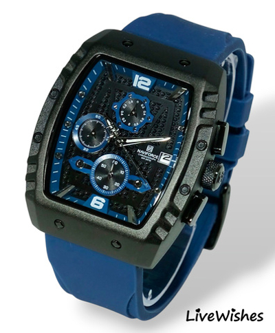 Часы наручные кварцевые NAVIFORCE на силиконовом ремешке, черный/синий W8830-02
