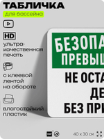 Табличка для бассейна "Безопасность превыше всего", на пляж, для общественной и частной зоны отдыха, информационная, 40х30 см, Silver Plane x Айдентика Технолоджи
