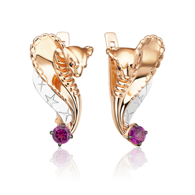 Серьги «Обольщение» с английским замком из комбинированного золота с гранатом