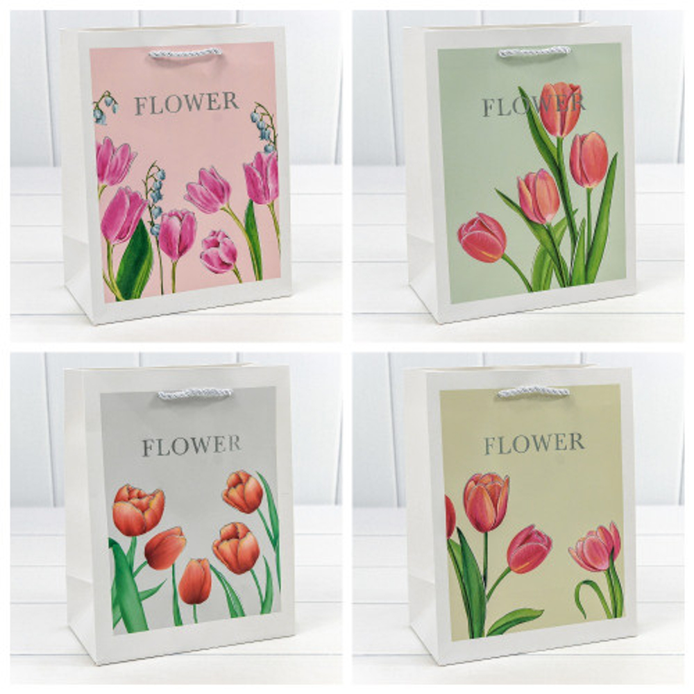 Пакет подарочный 18х23х10см "Flower" с тиснением (Микс)