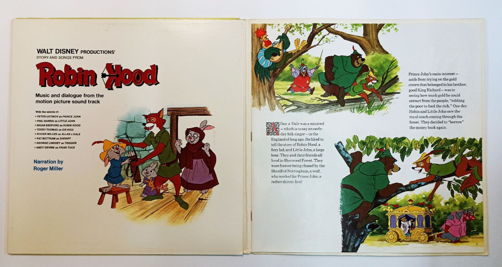 Винтажная виниловая пластинка LP Сказка Робин Гуд Дисней Story And Songs From Robin Hood (На английском языке) (USA 1973)