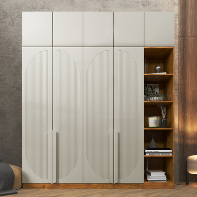 Шкаф Агератум МДФ четырехсекционный с антресолью и стеллажом Лайн флай (0,27) А10029 матовая - Орех Экко 9459  240*45*220