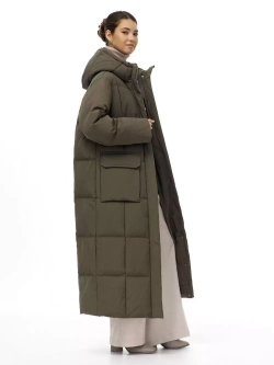 Пуховик длинный с капюшоном, хаки, SilverFox