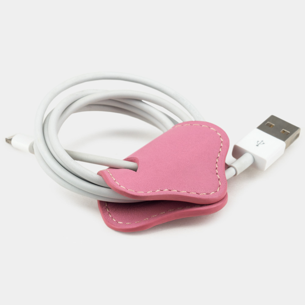 Держатель для проводов и наушников Chapeau из кожи теленка, розового цвета