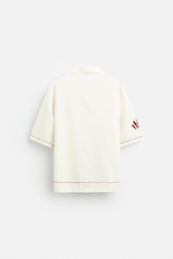 ZARA РУБАШКА ИЗО ЛЬНА И ХЛОПКА С ВЫШИВКОЙ, ЧЕРЕПИЧНЫЙ