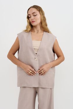 Жилетка свободная серо-бежевого цвета