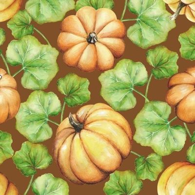 Тыквы на коричневом фоне, акварель