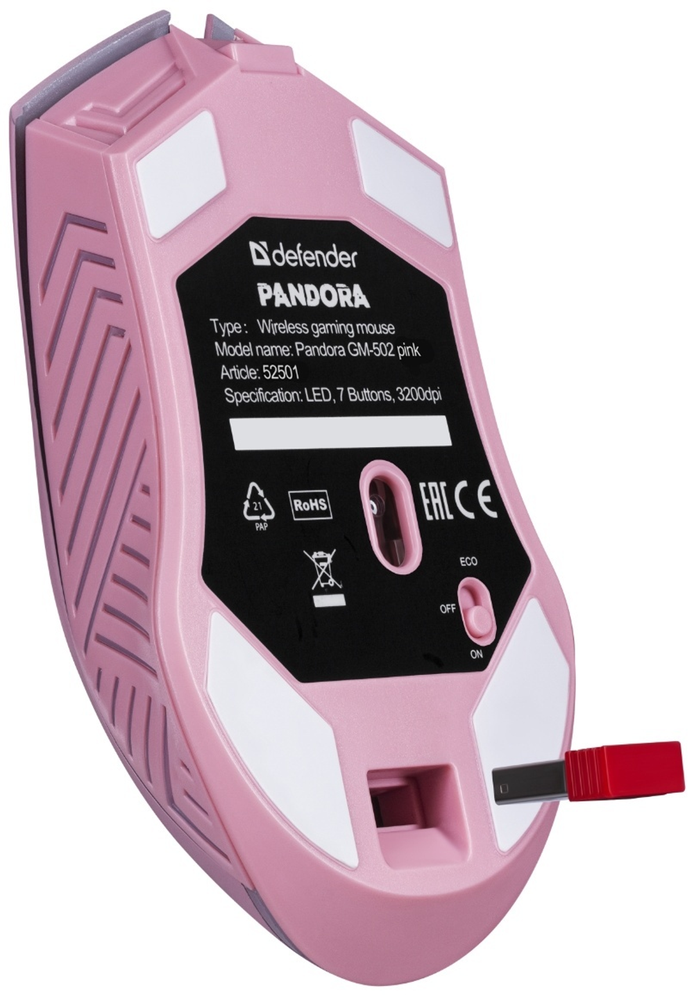 МЫШЬ БЕСПРОВОДНАЯ ИГРОВАЯ DEFENDER PANDORA GM-502 РОЗОВАЯ 7КНОПОК,3200DPI,500МАЧ