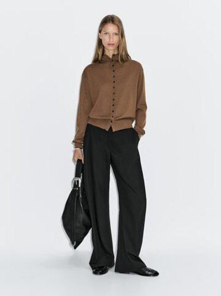 Massimo Dutti Вязаный кардиган с воротником-стойкой, тоффи
