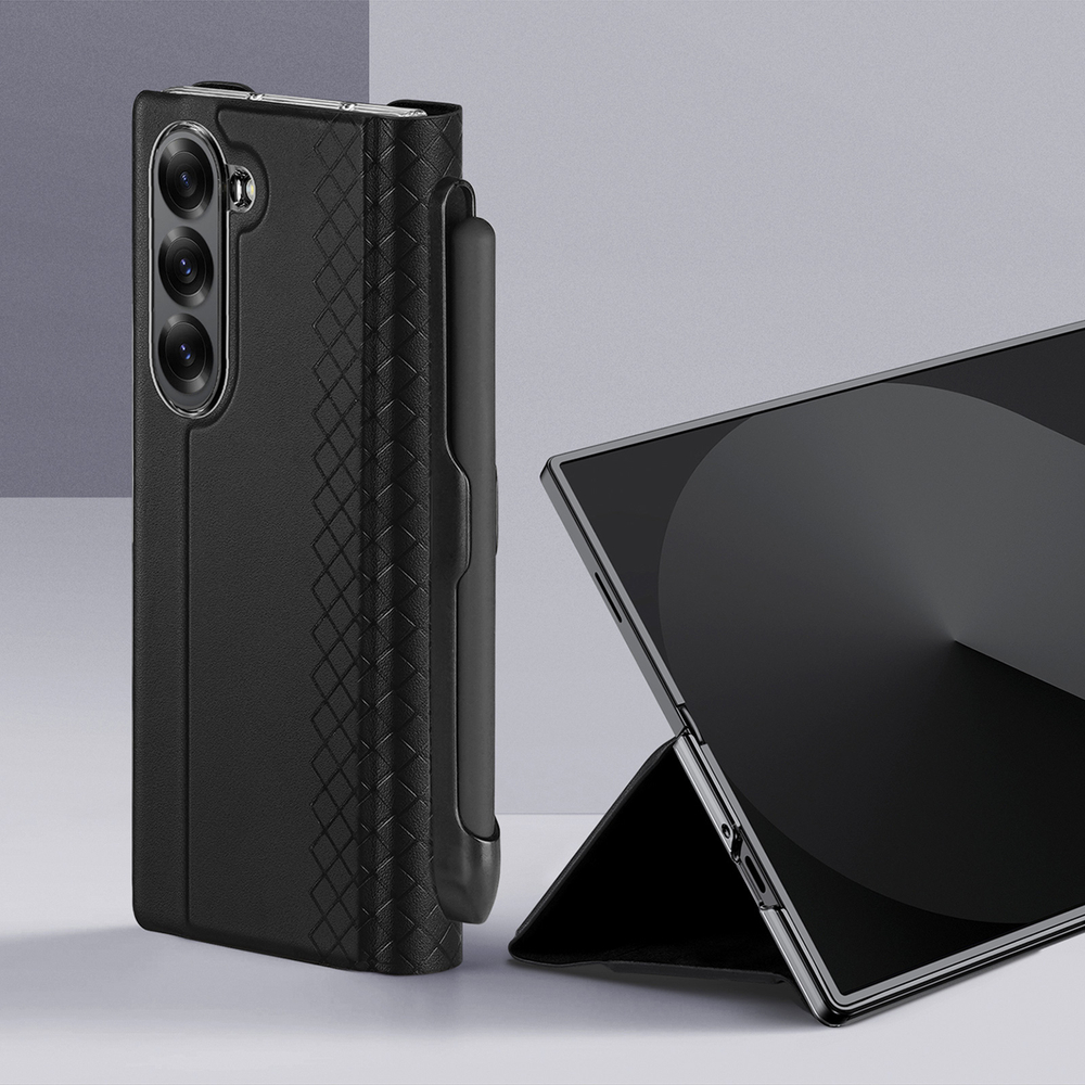 Чехол черного цвета с премиальной искусственной кожи от Dux Ducis для Samsung Galaxy Z Fold 6, серия Bril Series Case (версия с S Pen)