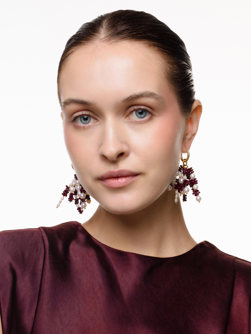 Серьги "Brush Bordo Pearl" Gold