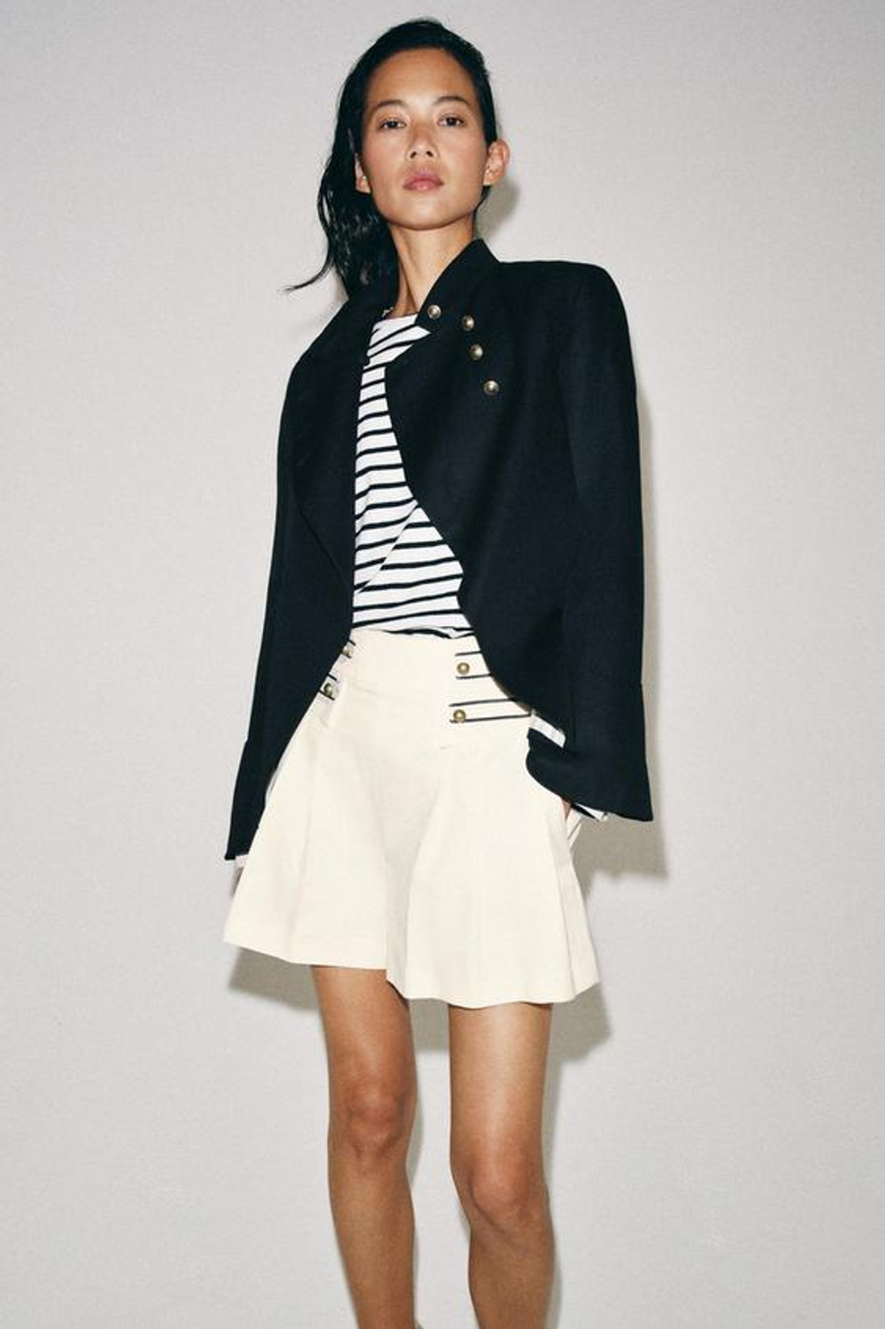 ZARA ШОРТЫ СО СКЛАДКАМИ — ZW COLLECTION, ЖЕЛТОВАТО-БЕЛЫЙ
