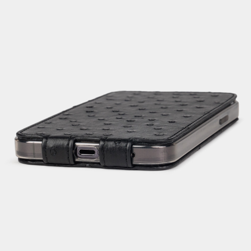 Чехол для iPhone 15 Pro Max из кожи страуса, черного цвета