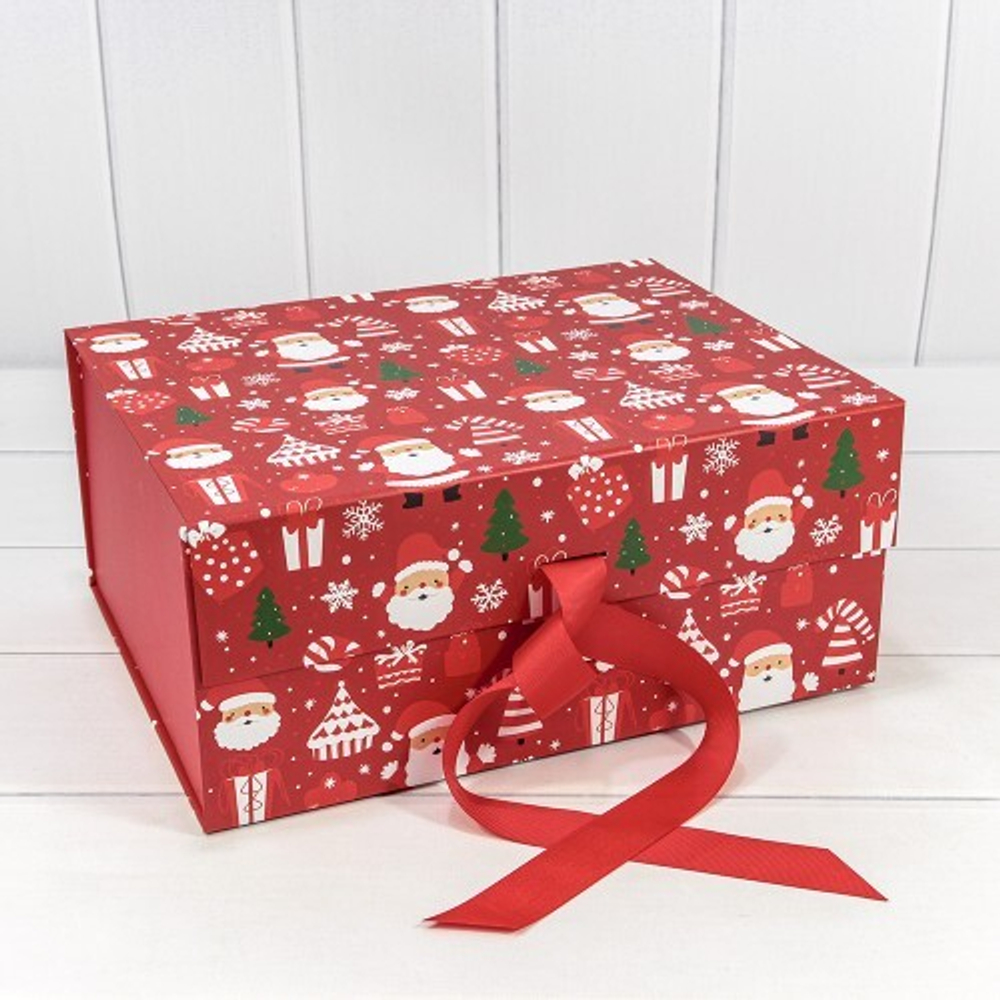 Коробка 33.5 х 26 х 15.5 см "Новый год" на магнитах Складная (Красный)