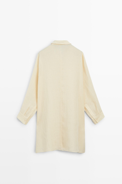 Massimo Dutti Короткое льняное платье-рубашка, светло-желтый