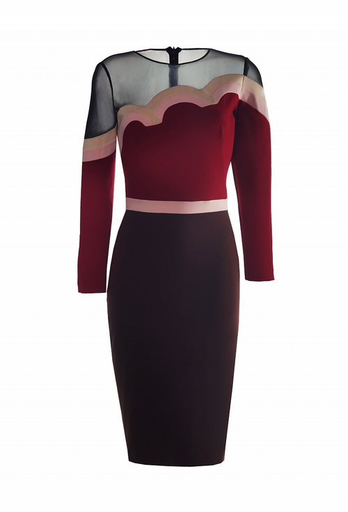 Платье с кокеткой из сетки и графичными подрезами 13-17FW