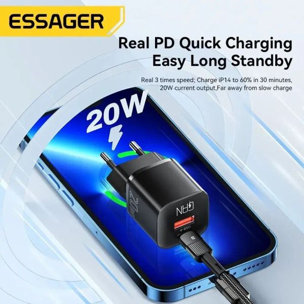 Адаптер питания Essager 20Вт (Type-C + USB-A) Черный