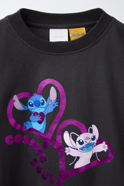 ZARA ФУТБОЛКА STITCH & ANGEL © DISNEY, АНТРАЦИТОВО-СЕРЫЙ