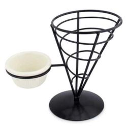 Корзинка для подачи Конус 12*16,4 см с подставкой для соусника черная металл P.L. Proff Cuisine
