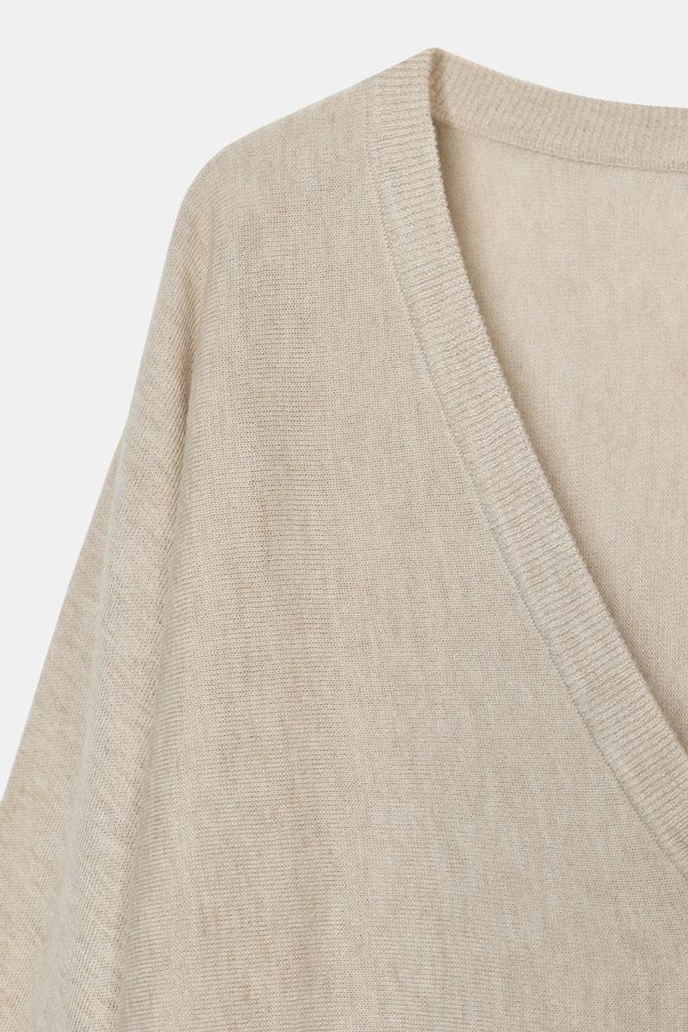 ZARA СВИТЕР ИЗ ШЕРСТИ С V-ОБРАЗНЫМ ВЫРЕЗОМ, ПЕСОЧНЫЙ МЕЛАНЖ