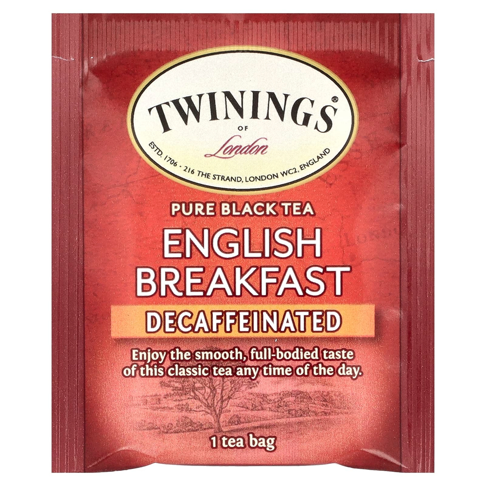 Twinings, чистый черный чай, английский завтрак, без кофеина, 25 чайных пакетиков, 50 г (1,76 унции)