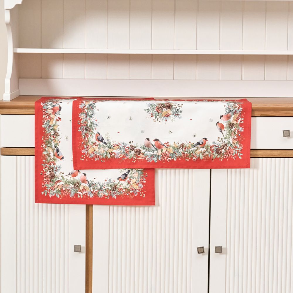 НАБОР ПОЛОТЕНЕЦ ИЗ 2 ШТ "МОРОЗКО.СНЕГИРИ ",40Х60СМ, 100% ХЛОПОК,БЕЛЫЙ,,ТВИЛ