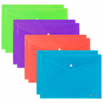 Папка-конверт с кнопкой А4, КОМПЛЕКТ 8 шт., яркие неоновые цвета ассорти, BRAUBERG "NEON", 272871