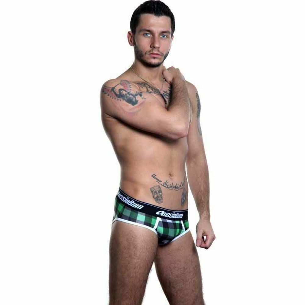 Мужские трусы брифы зеленые в клетку Aussiebum zAB0037