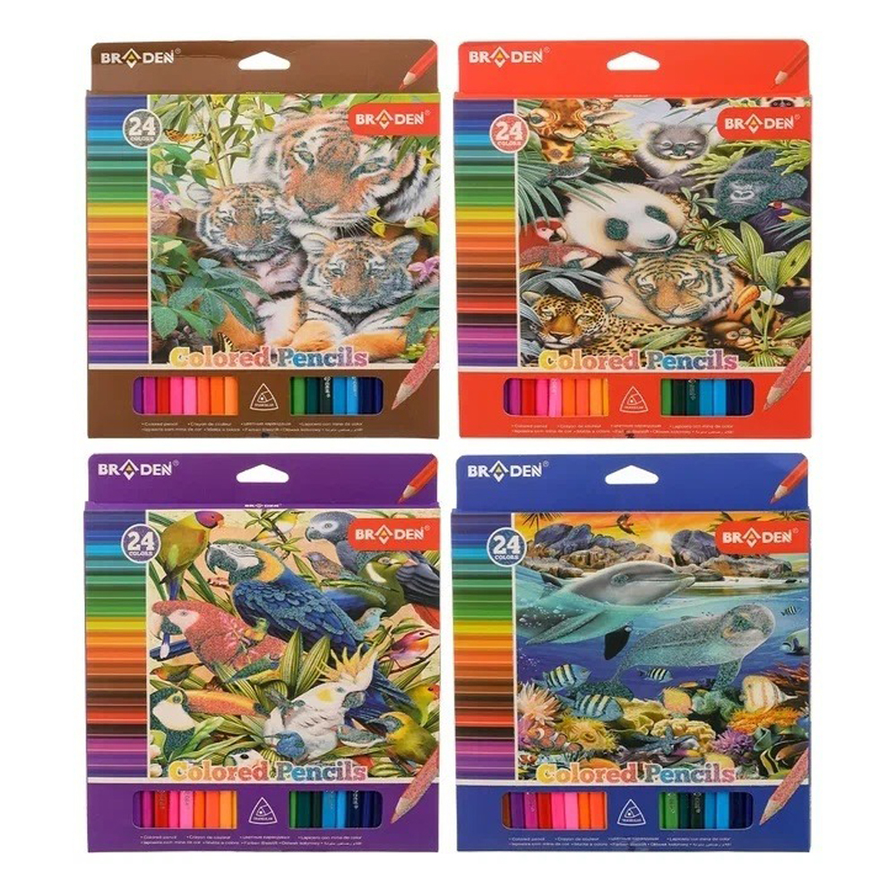 Карандаши цветные, Basir, деревянные, серия "Животный Мир", разноцветный корпус, цветная упаковка, 24 шт