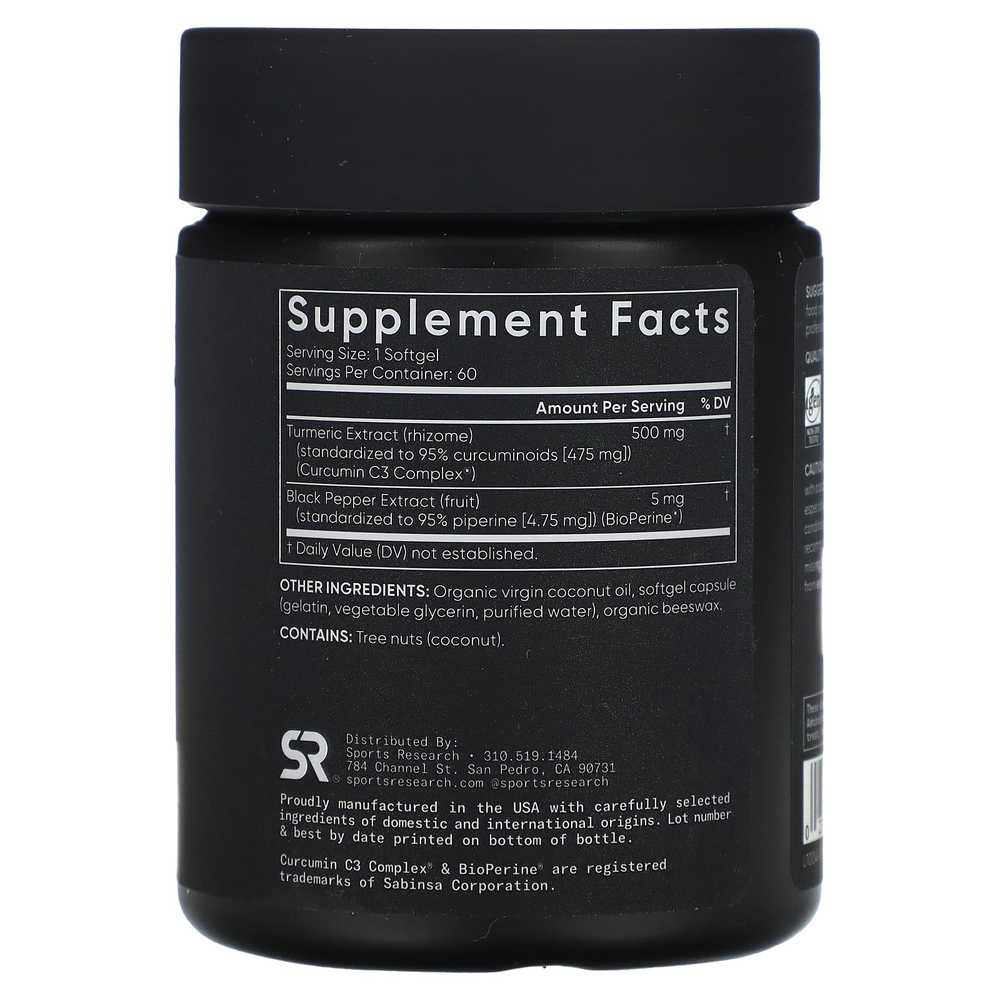 Sports Research, куркумин из куркумы, 500 мг, 60 капсул