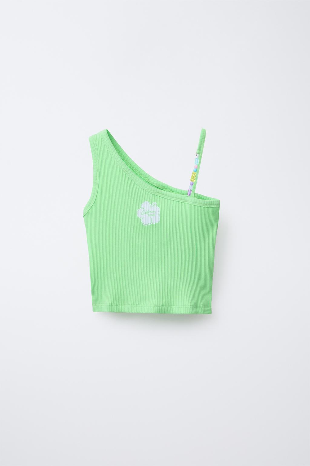 ZARA АСИММЕТРИЧНЫЙ ТОП В РУБЧИК С БУСИНАМИ, ЗЕЛЕНЫЙ