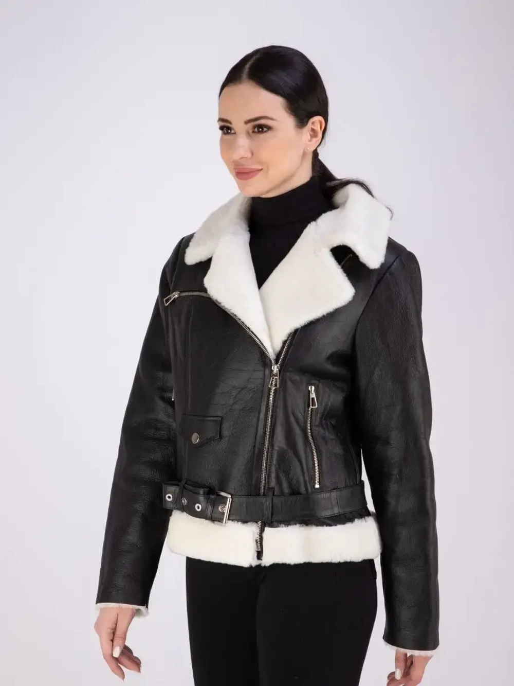 Дубленка зимняя натуральная короткая авиатор Турция